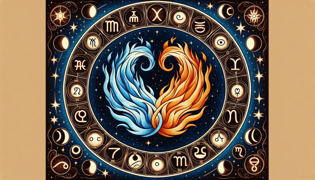 Zodiac signs with fire and air elements illustration.