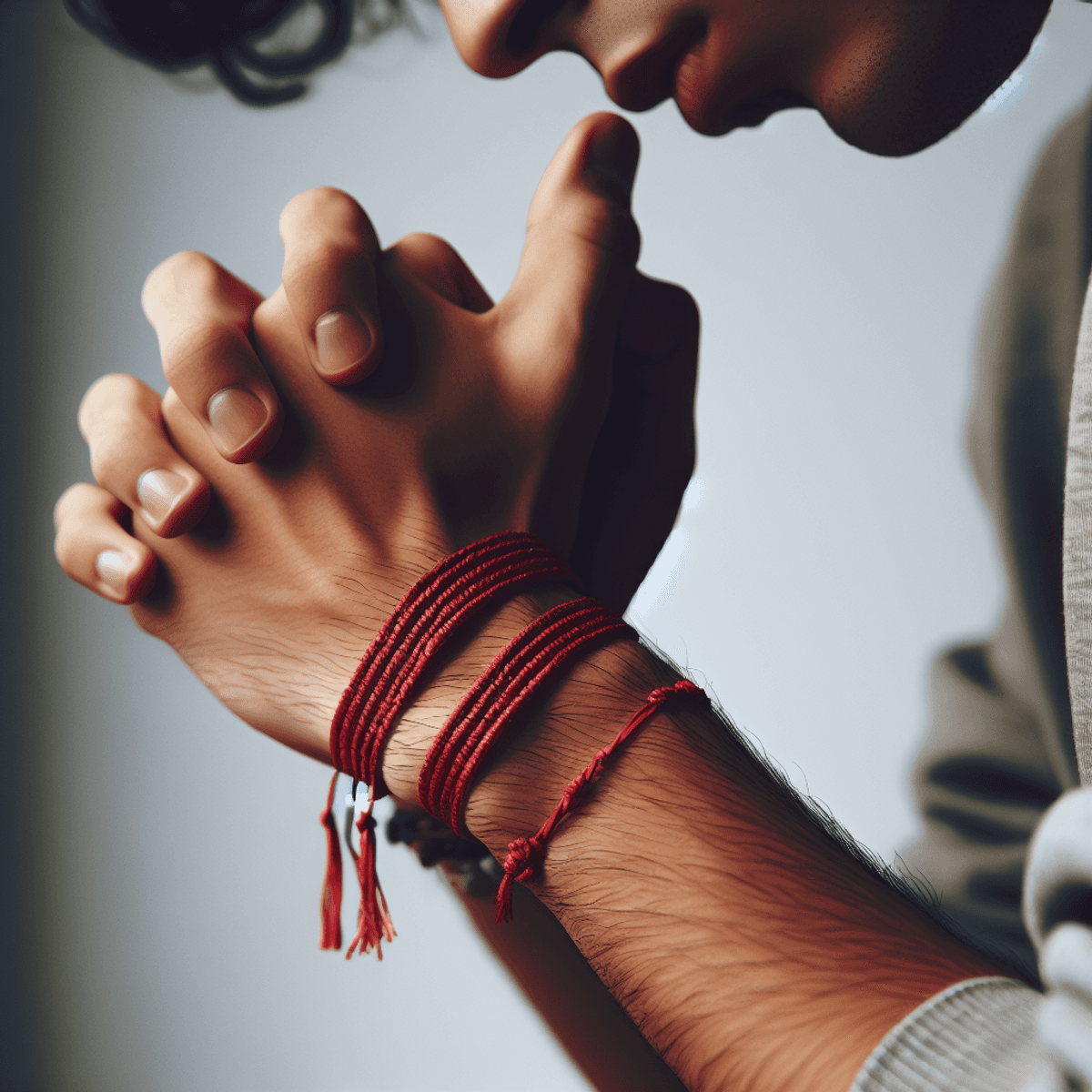 A digital art of a red thread bracelet on a wrist, symbolizing protection and positive energy.