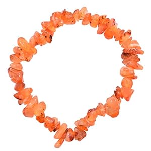 ZENERGY GEMS8482; Charged Premium 7" Natural Carnelian Agate Crystal Chip Bracelet Stretchy + Selenite Heart Charging Crystal Included (Motivation, Endurance, Leadership)