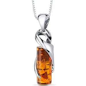 Baltic Amber Cylindrical Pendant Necklace Sterling Silver Cognac Color