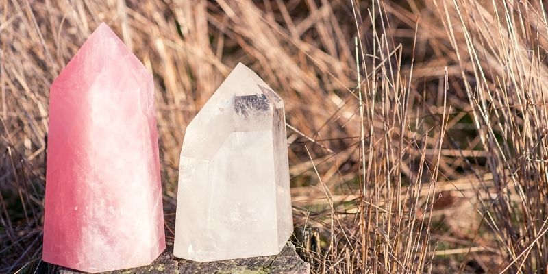 healing crystals rose quartz and clear quartz