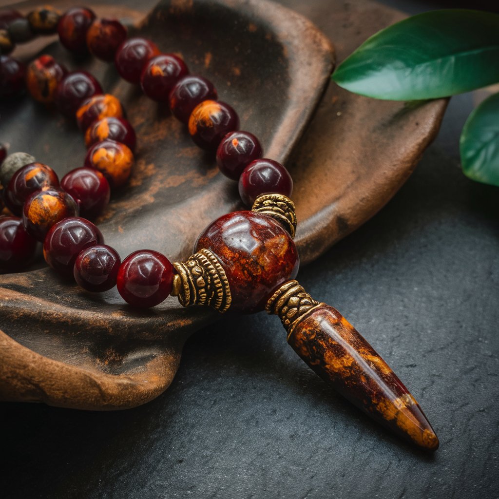 Handmade beaded red jasper gemstone necklace