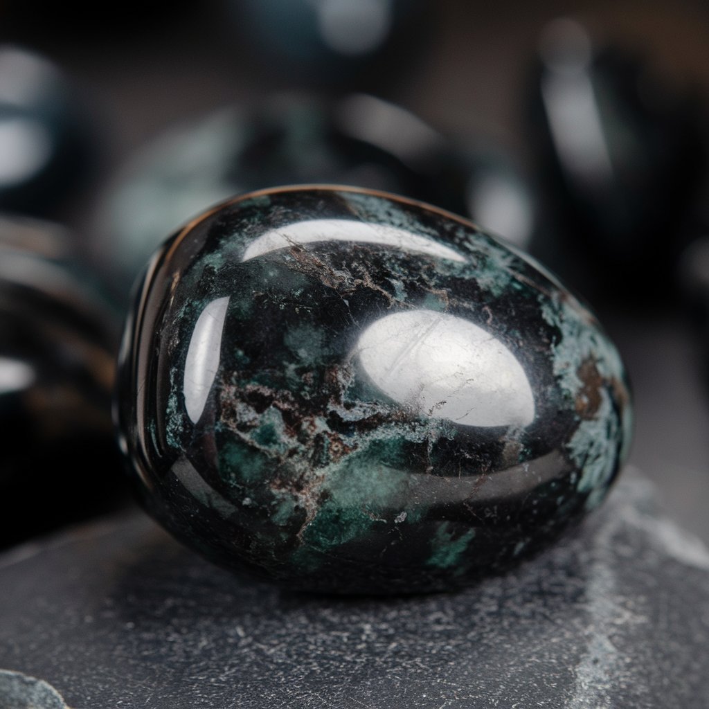 Close-up of polished green gemstone