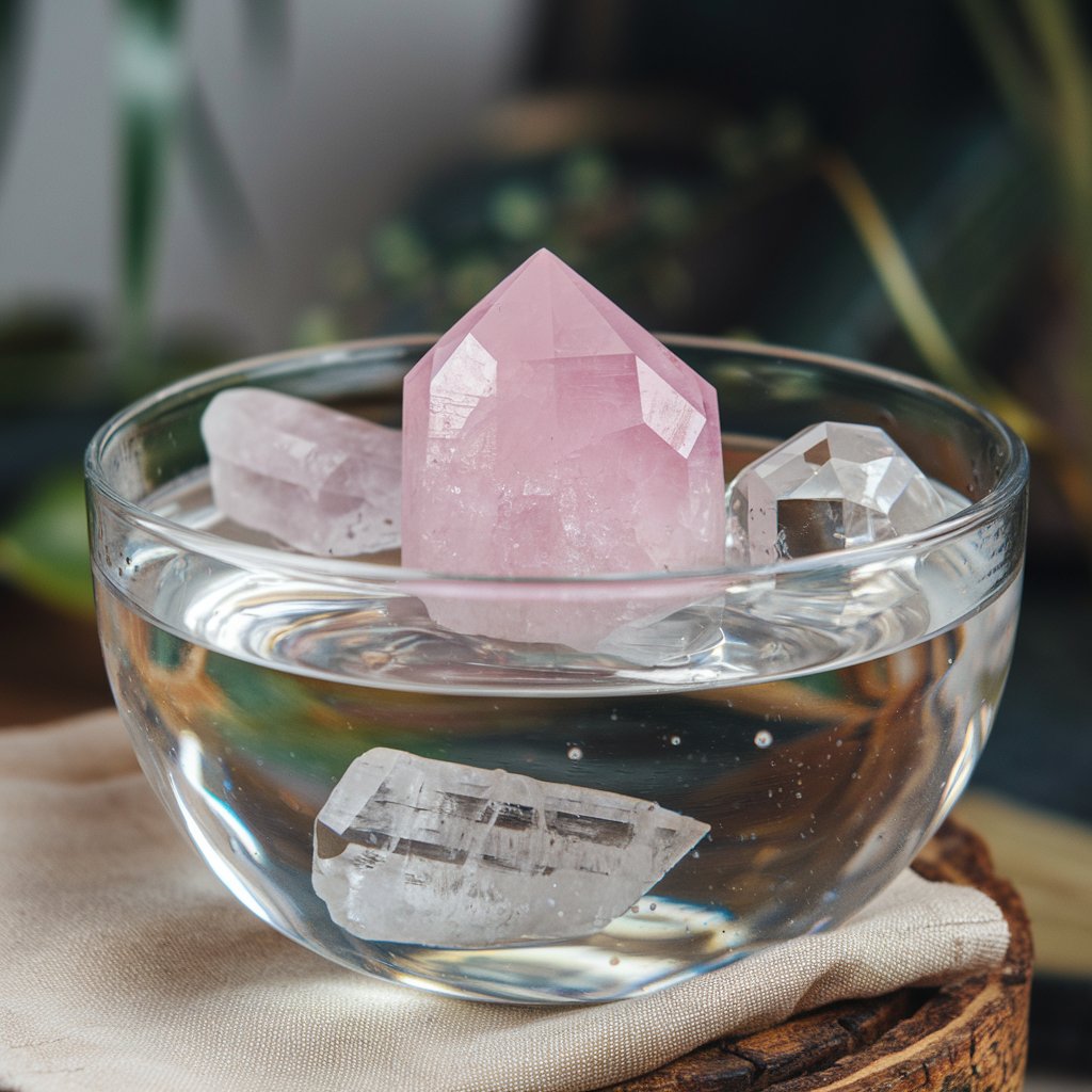 Crystals in a glass bowl of water